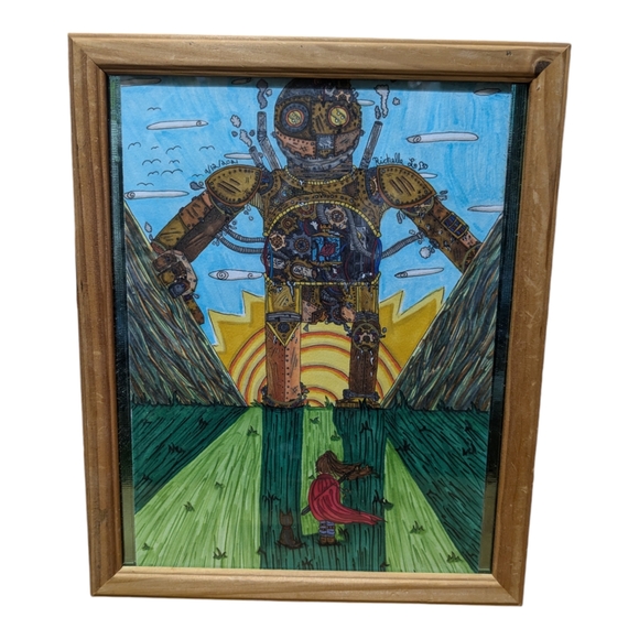 SOLD 🤖⛰️ HANDMADE DrawingArtworkDecor |Steampunk Giant| Signed Richelle L. ⛰️🤖 - Picture 7 of 7